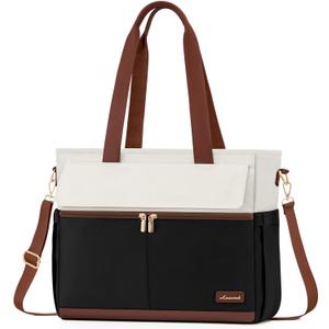 LOVEVOOK Laptop Bag for Women 15.6 Inch Canvas Laptop Large Capacity Work Bags Mutiple Pockets Teacher Bag Water Resistant Computer Bags for Business Travel Nurse, Black Brown