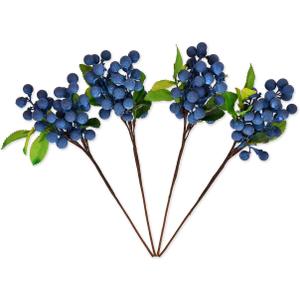 DS. DISTINCTIVE STYLE Artificial Blueberries 4 Pieces Lifelike Faux Fruit Berries Fake Flowers for Decoration (Blue)