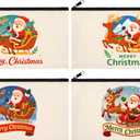 3 x Phicorn Christmas Zipper Pouches, 4-Pack 8"4.2" Canvas Bags with Santa & Reindeer DTF Prints for Holiday Gifts, Makeup & Everyday Carry
