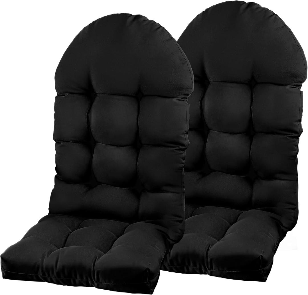 Adirondack Chair Cushion, Rocking Chair Cushion 44x19.4x4 inch, High Back Patio Cushions of Upper and Lower with Ties, Sunscreen and Fade-Resistant (Black, 2)