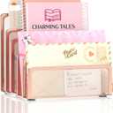Mail Organizer Countertop with 5 Slot, Metal Mail Holder for Desk, File Holder Letter Sorter for Envelope, Bill and Document (Rose Gold)