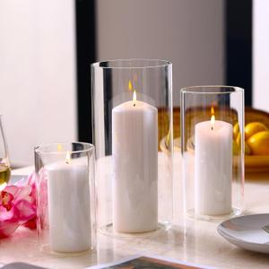 PHOSPHOR Hurricane Candle Holders For Pillar Candle Clear Glass Cylinder Centerpieces Vases Table Decoration Centerpiece Floral Room Decor Clear Seeded Bubbles Living Dining Kitchen 3 Pieces