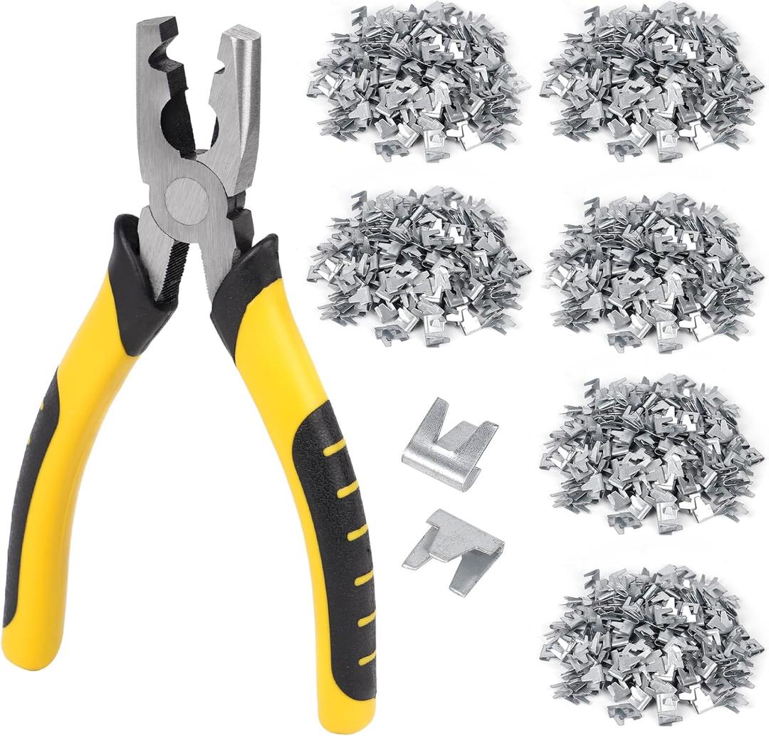 1800PCS Wire Cage Clips and Pliers Rabbit Chicken Wire Cage Clips J Clip Snap Fencing Pliers for Bird Pet Dog Hog Cages Building Supplies