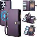 TwoHead for Samsung Galaxy S26 Ultra Wallet Case with Card Holder, Detachable Magnetic Phone Case for S26 Ultra,PU Leather All-Round Protective Phone Case Wallet with Wrist Strap(6.9 in,Deep Purple)