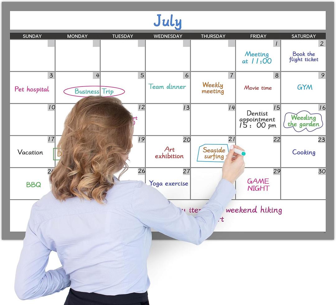 Large Dry Erase Calendar for Wall, Undated 1 Month Wall Calendar, 40" x 28" Erasable & Reusable Laminated Calendar, 10 Round Stickers, Great Layout Wall Calendar Monthly for Home Office School