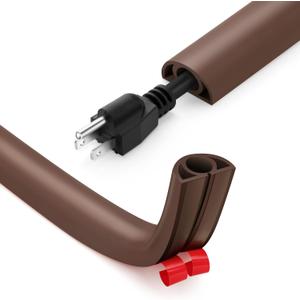 12ft Cord Cover Floor for Extension Cords, Self-Adhesive Floor Cable Cover to Protect Cables & Prevent Tripping, PVC Cord Hider Protector, Internal Wire Management Channel Diameter: 0.39", Brown (W1'' x L12')