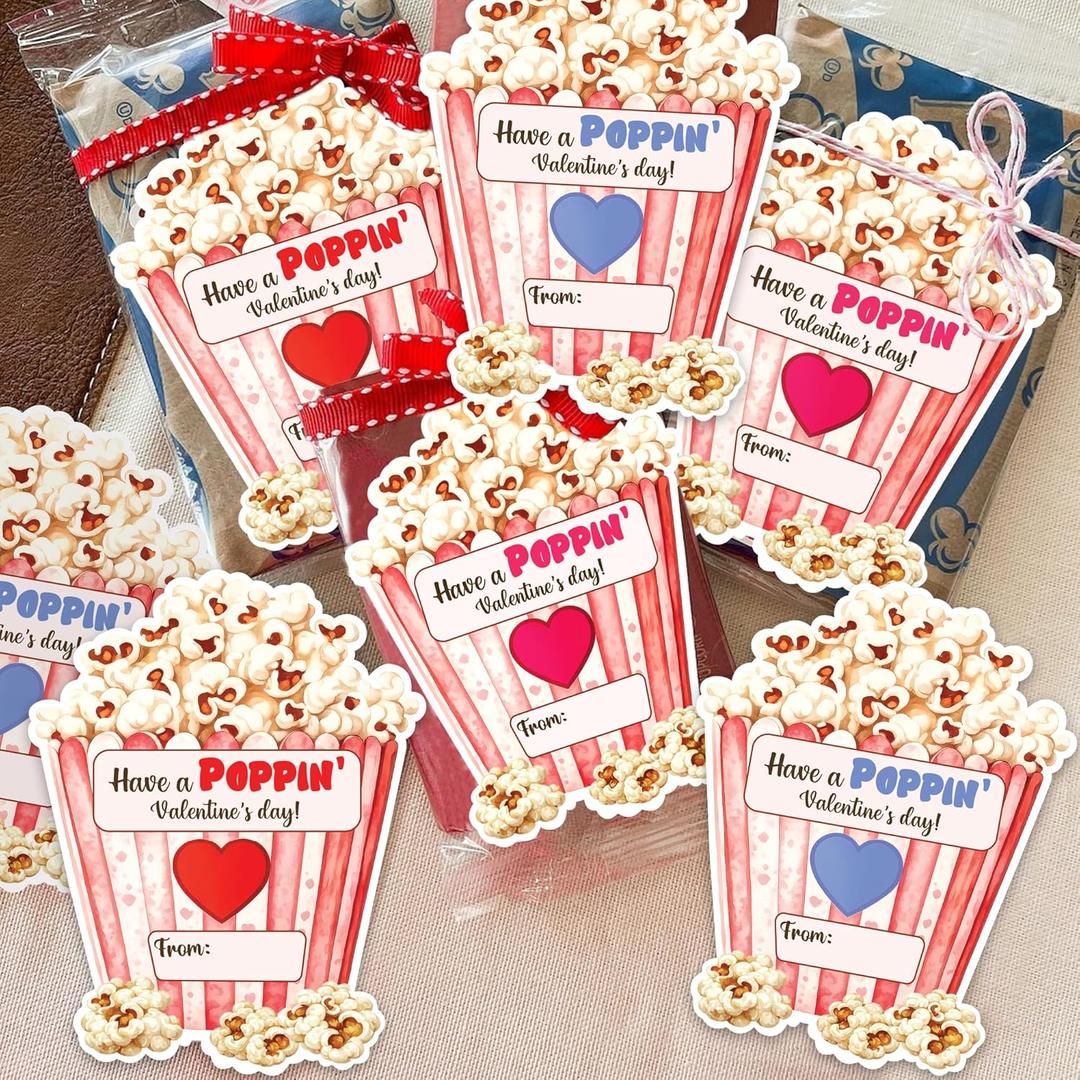 Have a Poppin Valentines Day Sticker, Valentines Day Cards for Kids, Popcorn Valentine Stickers, Preschool Class Party Favor Treat, Boys, Girls, Popcorn and String Not Included (48pcs)