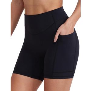 Biker Shorts for Women with Pockets, 5" Spandex Workout Shorts, Lightweight for Summer Cycling Running Yoga Gym (Medium, Black)