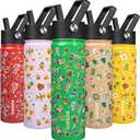 BJPKPK Insulated Water Bottle with Straw Lid, 22 oz Stainless Steel Metal Water Bottles, Reusable Leak Proof BPA Free Water Bottles, Cups, Thermo, Game