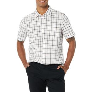 Amazon Essentials Men's Short Sleeve Dress Shirt with Stretch, Charcoal White Vertical Stripe (Pink White Buffalo Plaid), Small