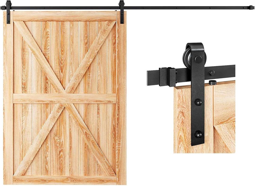10 FT Sliding Barn Door Hardware Track Kit,Basic J Pulley,Slide Smoothly Quietly,Easy Install (10FT Track Kit for 60" Wide Single Door)