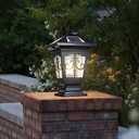 LED Solar Post Cap Lamp, IP65 Waterproof Post Light Outdoor Remote Control Dimmable Pillar Lights Aluminum Outdoor Column Light, 17.3" X 9.8" Pillar Pedestal Lantern for Garden Fence
