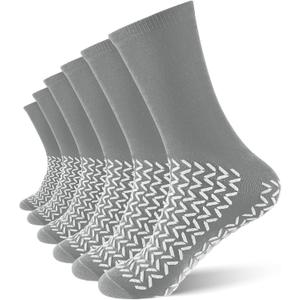 Taiyin 6 Pair Double Sided Tread Non Slip Socks Hospital Socks Slip Stopping Safety Fall Prevention for Bariatric (Gray, XXX-Large)