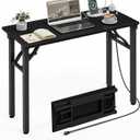 XBurmo Small Folding Desk Folding Table, No Assembly Foldable Desk Gaming Desk, 35.8-Inch Computer Table Workstation with 2 AC Outlets and 2 USB Ports for Bedroom and Home Office, Dark Oak, 35.8 x 15.7 Inch