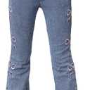 Floerns Girl's Cute Bowknot Jean Pants Embroidery Flared Leg Y2k Denim Pants