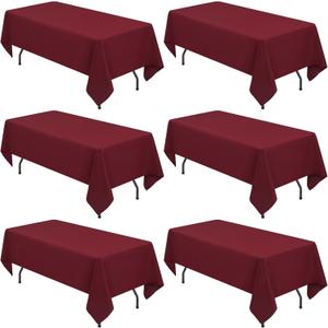 YMHPRIDE 6 Pack Burgundy Polyester Tablecloths, 60 x 102 inch, Rectangular, Wrinkle Resistant, Machine Washable, Perfect for 6FT Tables, Parties, Weddings, Banquets