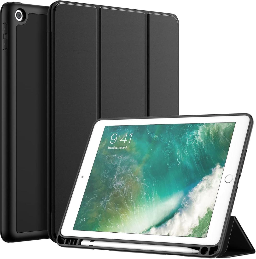 JETech Case for iPad 9.7-Inch (6th/5th Generation, 2018/2017) with Pencil Holder, Slim Tablet Cover with Soft TPU Back, Auto Wake/Sleep (Black)