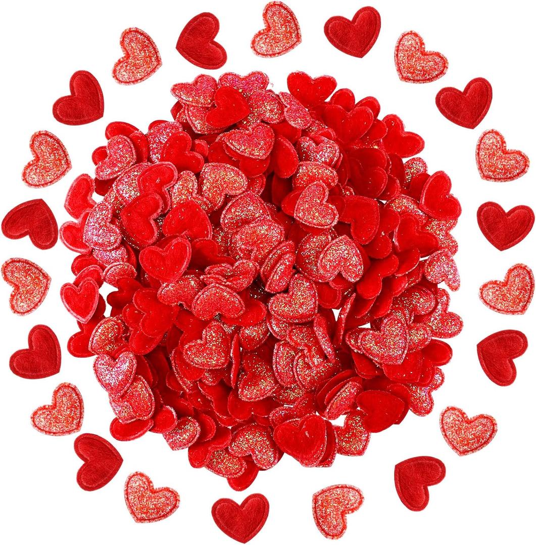 Tatuo 300 Pcs Valentines Day Felt Hearts Glitter Confetti Decoration 1 Inch Felt Foam Balls Romantic Mini Heart for DIY Crafts Mother's Day Christmas Party Decor(Red)