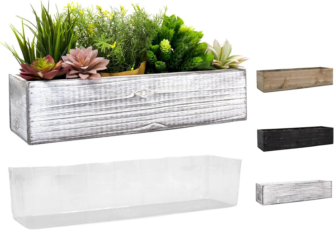 CYS EXCEL White Wooden Planter Box (17"x5" H:4") with Removable Plastic Liner | Multiple Colors Rustic Rectangle Indoor Decorative Box