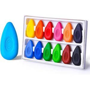 Four Candies Toddler Crayons 12 Count, Non Toxic Washable Crayons for Toddlers 1-3, Unbreakable Easy-Grip Water-Drop Shape for Little Hands, Toddler Coloring Art Gift