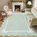 GarveeHome Scalloped Bow Rug 8x10 Washable Rugs for Living Room, Sage Green
