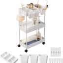 danpinera Storage Cart on Wheels, 3 Tier Slim Laundry with Wheels Bathroom Organizer with Hanging Cups Hooks Dividers Handle Mobile Rolling Art Cart for Bathroom Kitchen Narrow Places, White