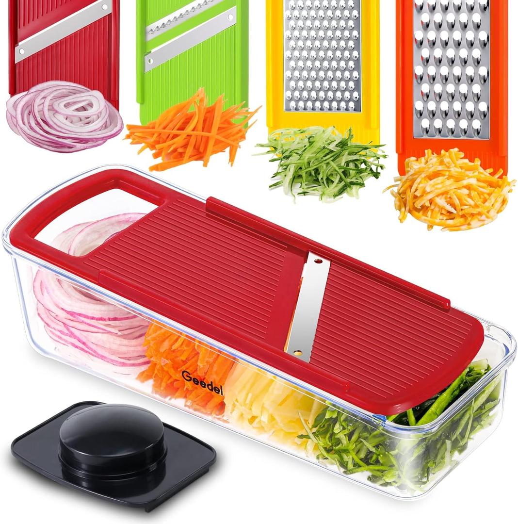 Geedel Professional Mandoline Slicer for Kitchen, Multi Purpose Vegetable Slicer Cutter, Vegetable Cutter Onion Cutter for Veggie Fruit Cheese (Red)