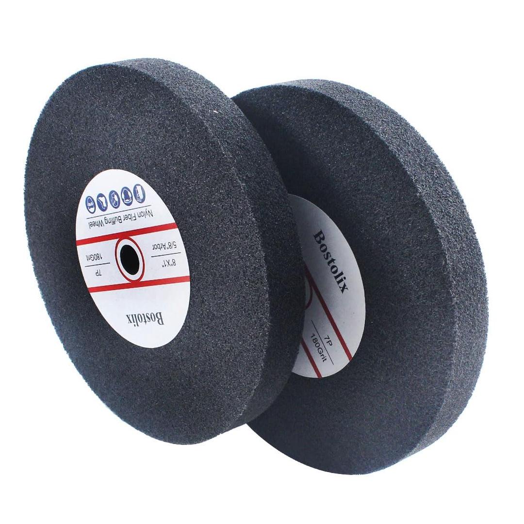 2 Pcs 8 Inch 7P Hardness Nylon Fiber Buffing Wheels, 5/8'' Arbor Hole Fiber Buffing Sanding Wheels for Bench Grinder, Table Grinder