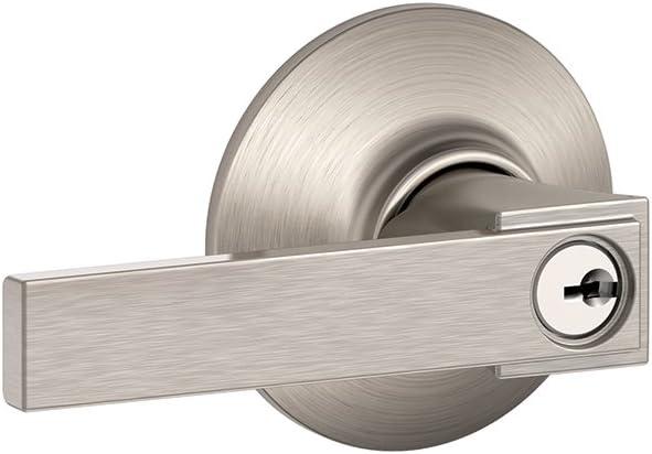 SCHLAGE F51A NBK 619 Northbrook Lever Keyed Entry Lock, Satin Nickel