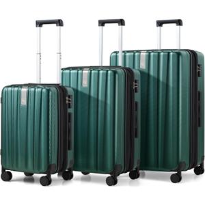 Hanke Expandable Hardshell Luggage Sets 3 piece Carry on Luggage with Wheels Suitcases Lightweight Checked Travel Luggage Rolling Large Suitcase Travel Luggage Bag Woman Men 20/24/29 IN,Blackish Green