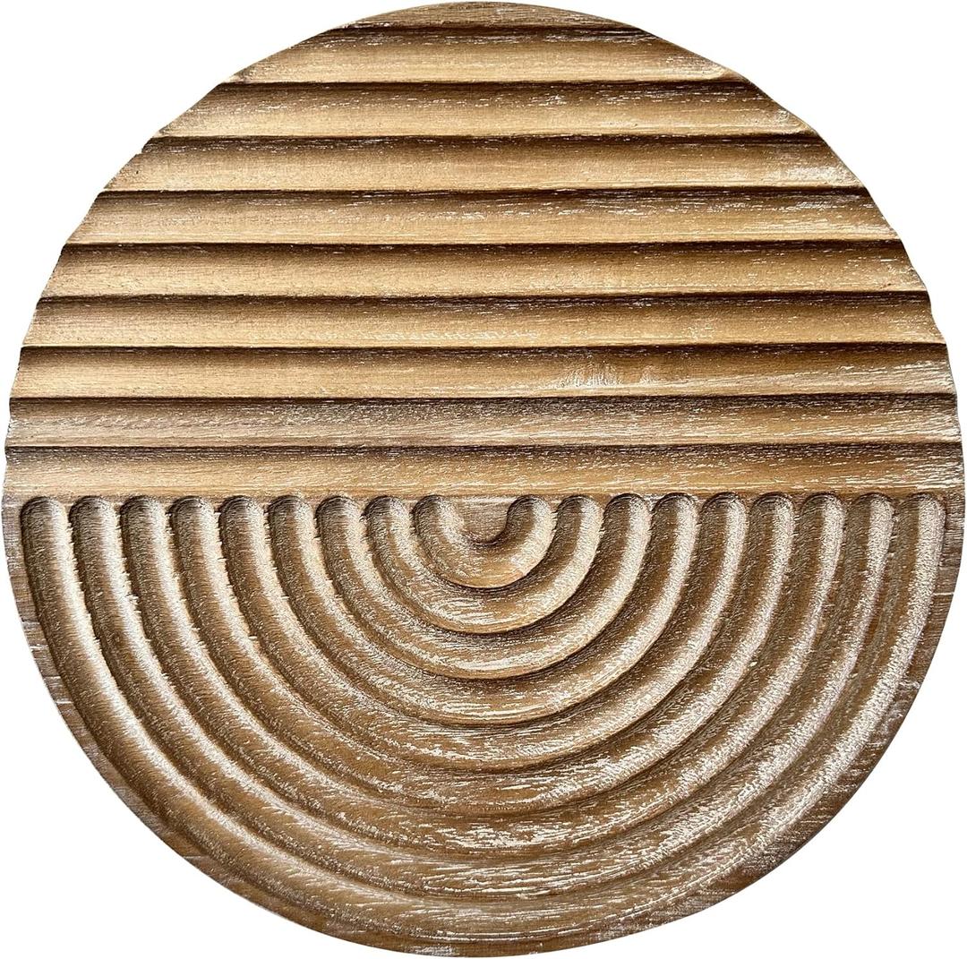 Musanpou Hand-carved Wood Wall Decor featuring Artistic Round Design for Farmhouse and Country-style Interiors | Wall Art Decoration | 11.8 inches x 11.8 inches (Natural)
