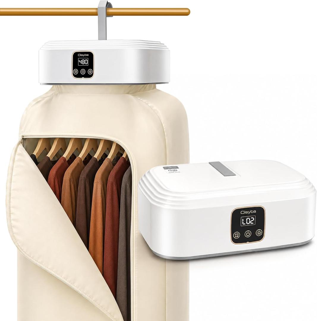 Portable Clothes Dryer, 600W Foldable Laundry Drying Machine with 8 Timer Settings, Compact Hanging Dryer with Overheat Protection, Quiet Garment Care for Apartment, Dorm, RV, Camping, Travel