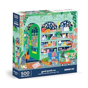 Good Puzzle Co Bookshop Cats – 500 Piece Jigsaw Puzzle Featuring Beautiful Artwork of A Cozy Bookshop Storefront with Cats