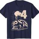 Funny Vintage 4th Train Birthday Boy Girl 4 Year Old T-Shirt (3T, Navy Blue)
