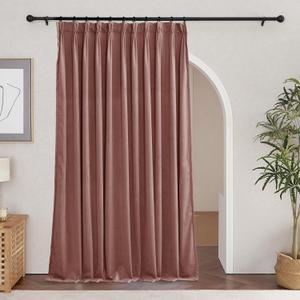 RYB Home Velvet Curtains 108 inches 2 Panels Set, Pinch Pleated Room Darkening Thermal Insulated Luxury Decor for Bedroom Parlor Nursery, Camel Beige, W66 x L108 inches