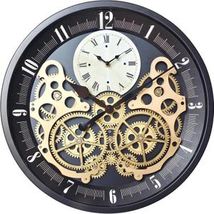 Industrial Wall Clock, Non-Ticking Vintage Moving Gear Battery Operated Original Antique Steampunk Decor Metal Clock for Living Room, Farmhouse, Home Kitchen (Gold-Black, 18 Inch) Industrial Wall Clock, Non-Ticking Vintage Moving Gear Battery Operated Original Antique Steampunk Decor Metal Clock for Living Room, Farmhouse, Home Kitchen (Gold-Black, 18 Inch)