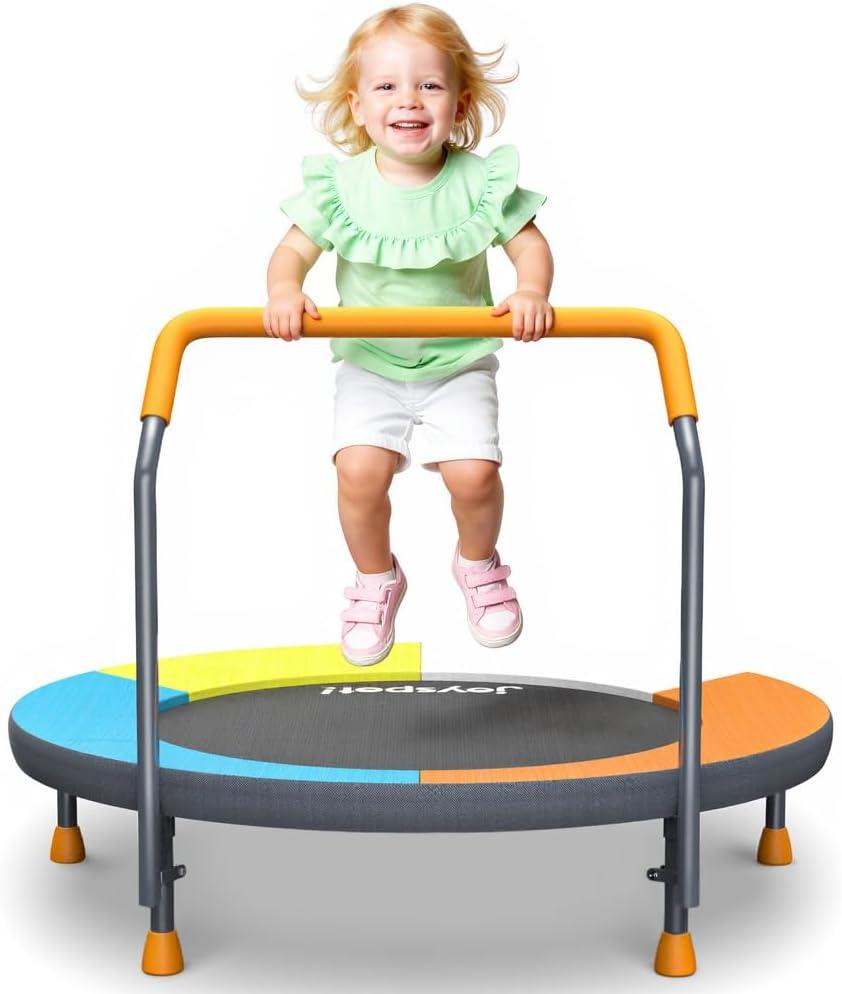 3FT Toddler Trampoline with Adjustable Handlebar - 36 Foldable, Spring-Free & Noiseless Mini Kids Trampoline for Indoor/Outdoor Active Play - Safe, Durable Design, Supports Up to 100 lbs