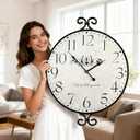 30 Inch Wall Clock for Living Room, Extra Large Farmhouse Wall Clock, Wrought Iron Frame with Warm Gray Finish, Silent Battery Operated Clocks for Living Room, Kitchen, Home Decor