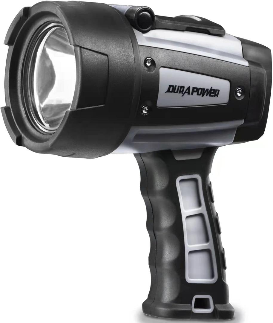Durapower Rechargeable Spotlight, 1000LM IP68 Waterproof Super Bright Handheld Spotlight, 434m Range LED Portable Spot Flashlight for Marine Boat Hunting Camping