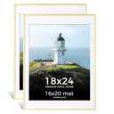 Axeman 18x24 Gold Picture Frame, High-End Aluminum 18 x 24 Photo Frame with Mat for 16x20, Metal Gold Frames 18x24 for Wall, Tempered Glass and Wall Hook Included, Set of 4