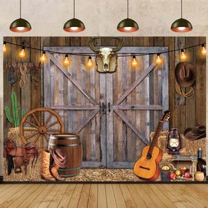 7x5ft Western Cowboy Backdrop, Rustic Wood Wild West Western Party Decoration Banner, Photography Background for Cowboy Theme Party Decoration