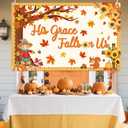His Grace Fallis On Us Backdrop Fall Thanksgiving Banner Autumn Maple Leaves Pumpkin Fall Bulletin Board Decorations Fall Classroom Decorations Wall Decor Supplies 70.8 x 43.3 inch