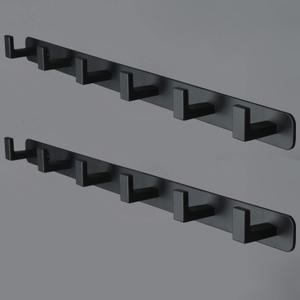 Coat Rack, Heavy Duty Stainless Steel 6 Tri Coat Hook Hanger, Wall Mounted Wall Hooks, Rustic Clothes Hook/Key Hook Rail for Bathroom Kitchen Entryway(2 Pack, 6 Hook Black)