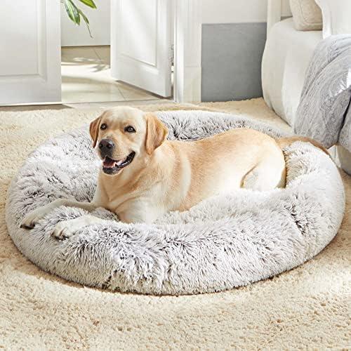 WESTERN HOME WH Calming Dog & Cat Donut Cuddler, Anti-Anxiety Warming Cozy Soft Round Bed, Fluffy Faux Fur Plush Cushion for Small Medium Dogs and Cats (36.0"L x 36.0"W x 8.0"Th)