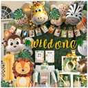 Daidle Wild One Birthday Decorations, 1st Birthday Decorations for Boy or Girl, Photo Banner, Balloon Box, Balloons Garland, High Chair Banner, Jungle Theme Safari Party Backdrop for Boys & Girls