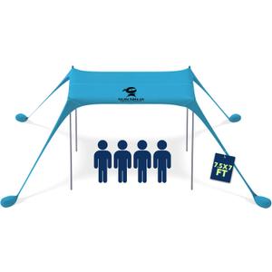 SUN NINJA Beach Tent Sun Shelter UPF50+ - Easy Pop Up Beach Canopy - Outdoor Shade for Camping Trips, Fishing, Backyard Fun Picnics - Sand Shovel, Ground Pegs & Stability Poles (7x7.5 FT 4 Pole, Turquoise)