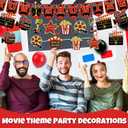 Movie Night Decorations Kit Now Showing Banner Hanging Swirls Popcorn Camera Clapboard Balloons for Movie Themed Birthday Party Supplies Film Backdrop