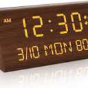 Kogonee Wooden Digital Alarm Clock, 0-100% Dimmer, 2 Alarm Settings, Weekday/Everyday Mode, 9 Mins Snooze, 12/24H, Temperature and Date Display for Office, Travel, Bedroom Alarm Clock (Brown)