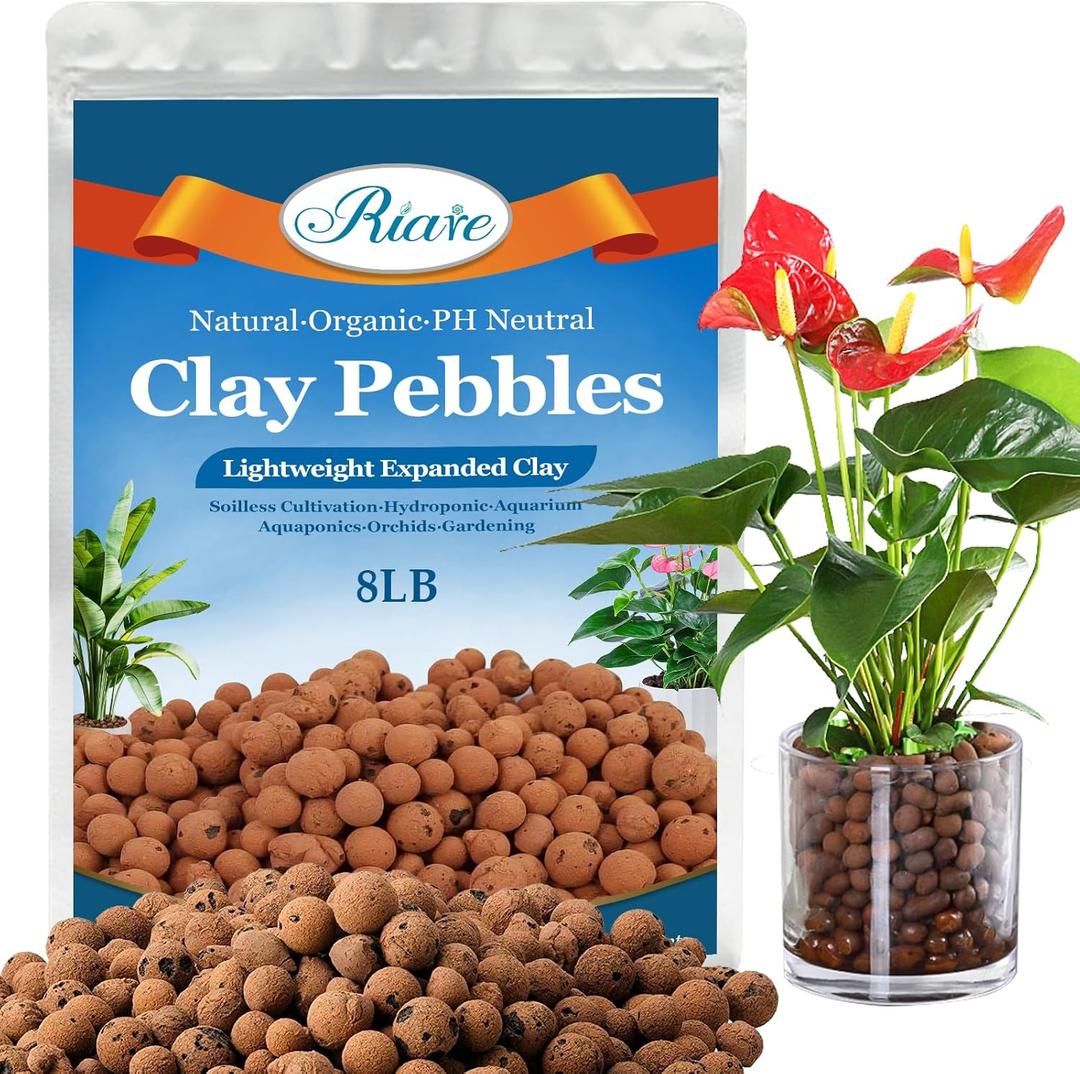 Riare 8 LBS Organic Expanded Clay Pebbles - 4mm-16mm Natural Leca Balls Lightweight Hydroponic Clay Pebbles for Indoor Plants, Hydroponic Growing, Plants Drainage, Aquaponics, Terrarium