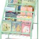 JAQ Bookshelf for Toddlers, 4-Tier Metal Kids Bookshelves Rack with Toy Storage Organizer in Bedroom Study Room Playrooms Nursery for Infants Baby Young Children (4-Tier/ 28.3 inch, Green)